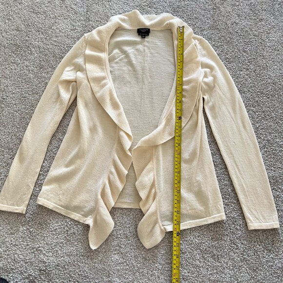 Talbots Pure Italian Merino Wool Cream Ruffle Front Cardigan Sweater Petite S - Picture 7 of 8